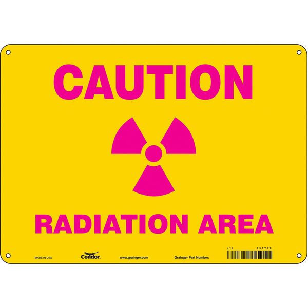 Radiation Safety Sign, 10 in H, 14 in W, Polyethylene, Horizontal Rectangle, 451Y79