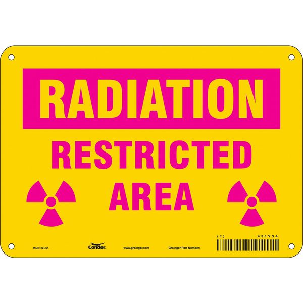 Radiation Safety Sign, 7 in H, 10 in W, Polyethylene, Vertical Rectangle, 451Y34