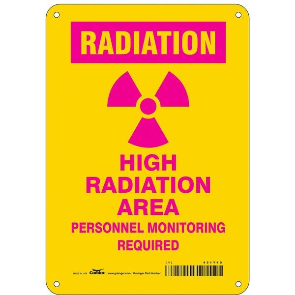 Radiation Safety Sign, 10 in H, 7 in W, Polyethylene, Horizontal Rectangle, 451Y40