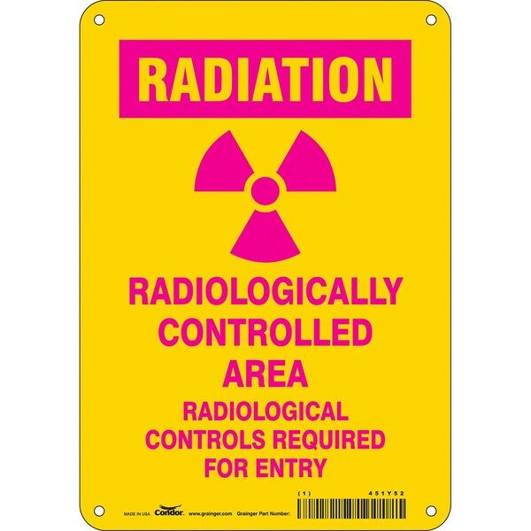 Radiation Safety Sign, 10 in H, 7 in W, Polyethylene, Horizontal Rectangle, 451Y52