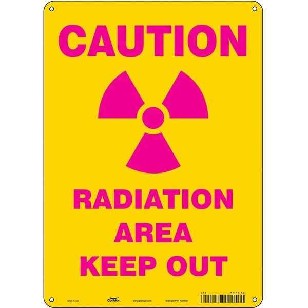 Radiation Safety Sign, 14 in H, 10 in W, Polyethylene, Vertical Rectangle, 451Z12