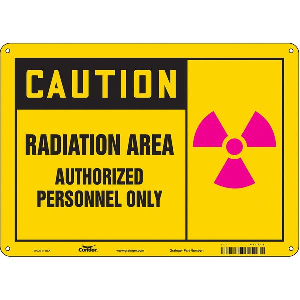 Radiation Safety Sign, 10 in H, 14 in W, Polyethylene, Horizontal Rectangle, 451Z18