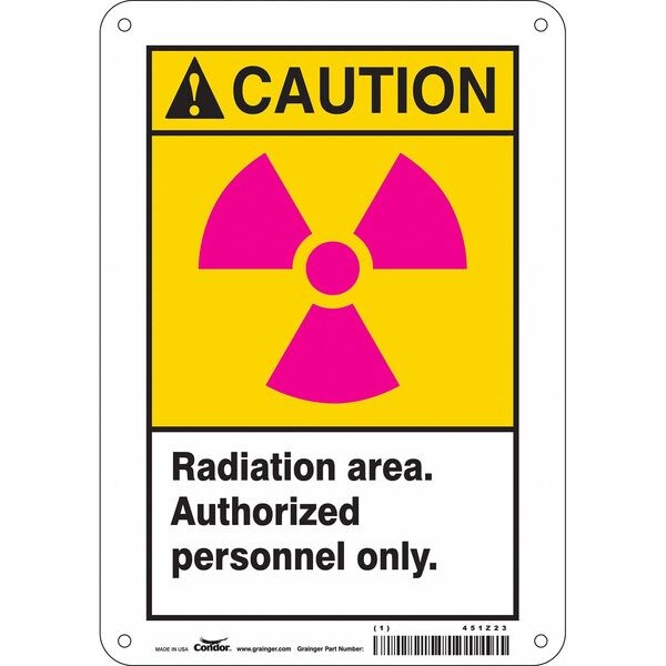 Radiation Safety Sign, 10 in H, 7 in W, Polyethylene, Horizontal Rectangle, 451Z23