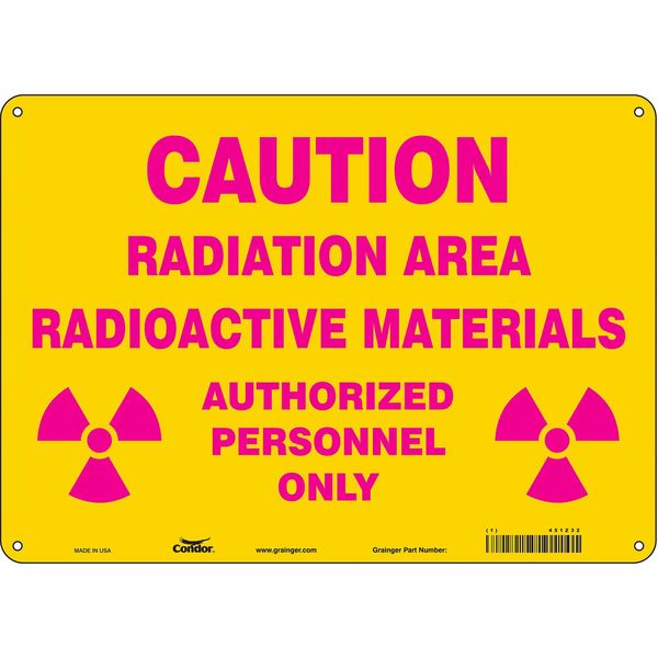 Radiation Safety Sign, 10 in H, 14 in W, Polyethylene, Horizontal Rectangle, 451Z32