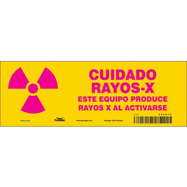 Safety Sign, 3 1/2 in Height, 10 in Width, Vinyl, Vertical Rectangle, Spanish