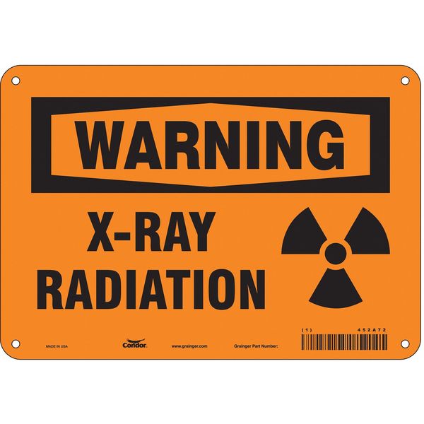 Radiation Sign, 7 in H, 10 in W, Polyethylene, Vertical Rectangle, 452A72