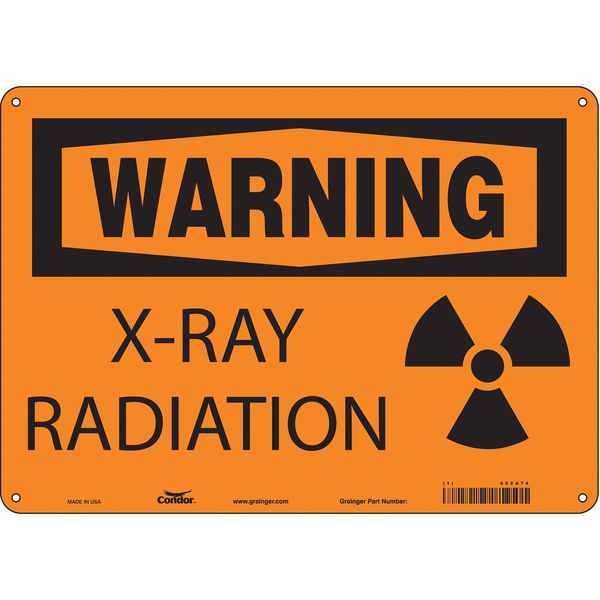Radiation Sign, 10 in H, 14 in W, Aluminum, Horizontal Rectangle, 452A74