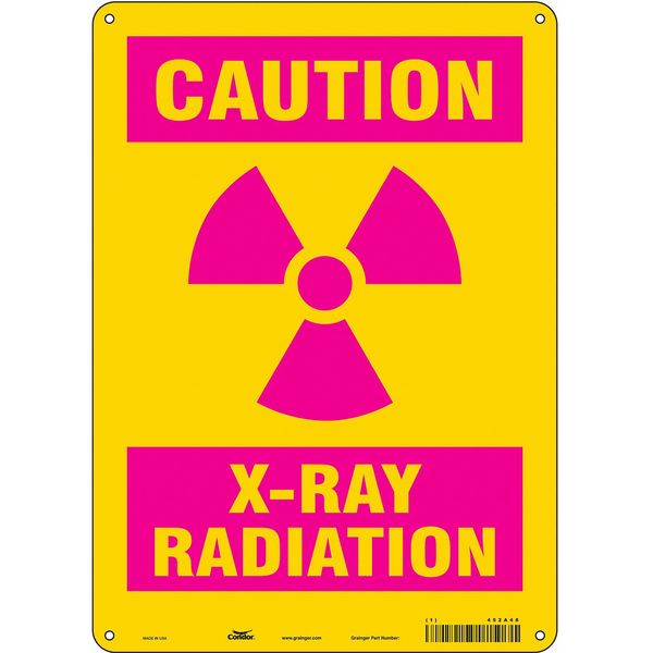 Radiation Sign, 14 in H, 10 in W, Polyethylene, Vertical Rectangle, 452A48