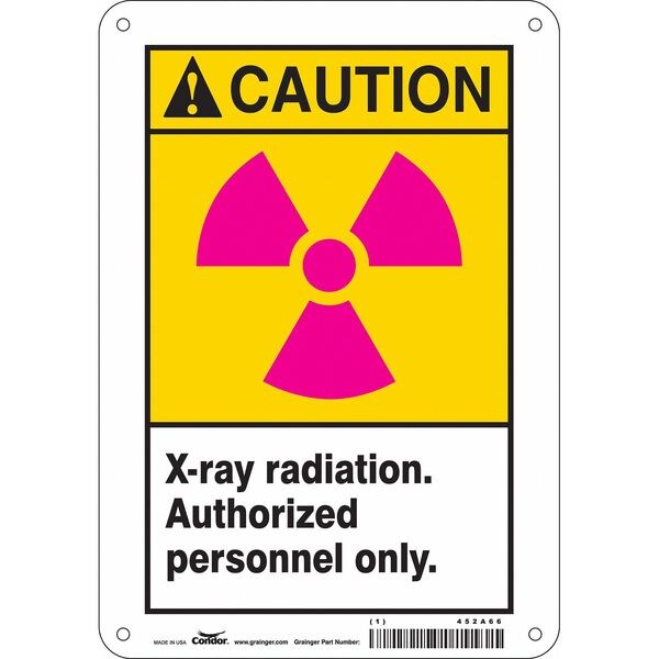 Radiation Sign, 10 in H, 7 in W, Polyethylene, Horizontal Rectangle, 452A66