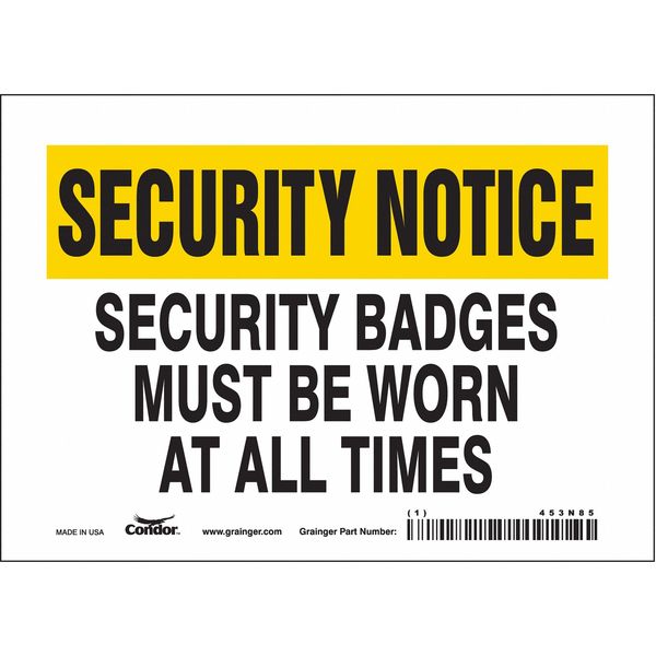 Security Sign, 5 in H, 7 in W, Vinyl, Horizontal Rectangle, English, 453N85