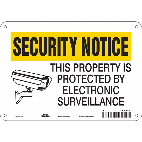 Security Sign, 7 in H, 10 in W, Polyethylene, Vertical Rectangle, English, 453N94