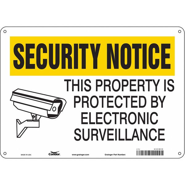 Security Sign, 10 in H, 14 in W, Polyethylene, Horizontal Rectangle, English, 453N95
