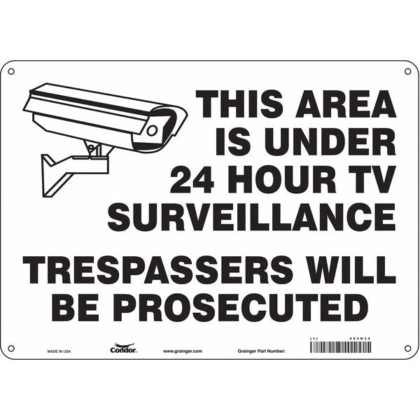 Security Sign, 10 in H, 14 in W, Polyethylene, Horizontal Rectangle, English, 453N34