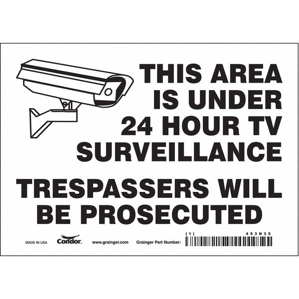 Security Sign, 5 in H, 7 in W, Vinyl, Horizontal Rectangle, English, 453N35