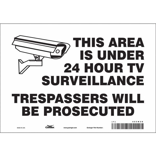 Security Sign, 7 in H, 10 in W, Vinyl, Vertical Rectangle, English, 453N36