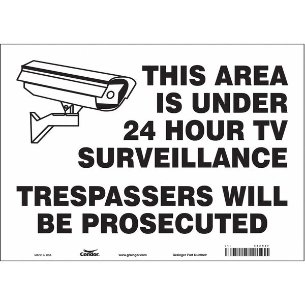 Security Sign, 10 in H, 14 in W, Vinyl, Horizontal Rectangle, English, 453N37