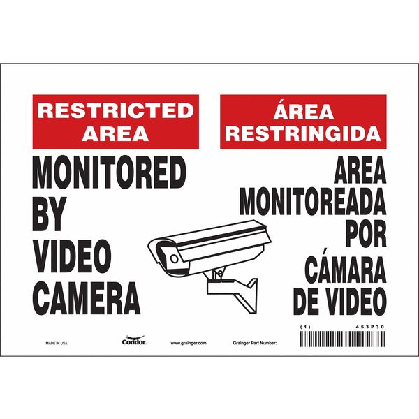 Security Sign, 7 in Height, 10 in Width, Vinyl, Vertical Rectangle, English, Spanish