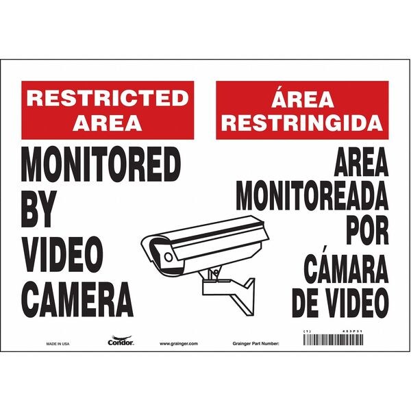 Security Sign, 10 in Height, 14 in Width, Vinyl, Horizontal Rectangle, English, Spanish