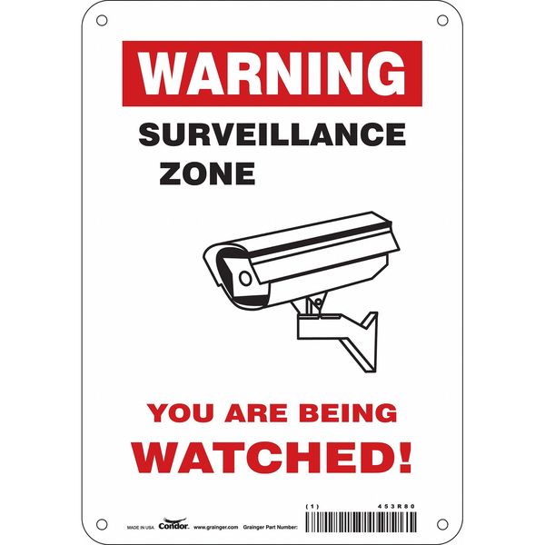 Security Sign, 10 in H, 7 in W, Polyethylene, Horizontal Rectangle, English, 453R80