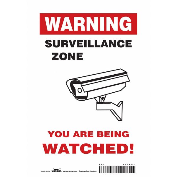 Security Sign, 10 in H, 7 in W, Vinyl, Horizontal Rectangle, English, 453R82