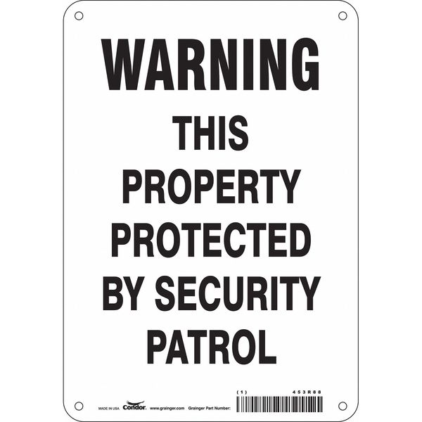 Security Sign, 10 in H, 7 in W, Polyethylene, Horizontal Rectangle, English, 453R88