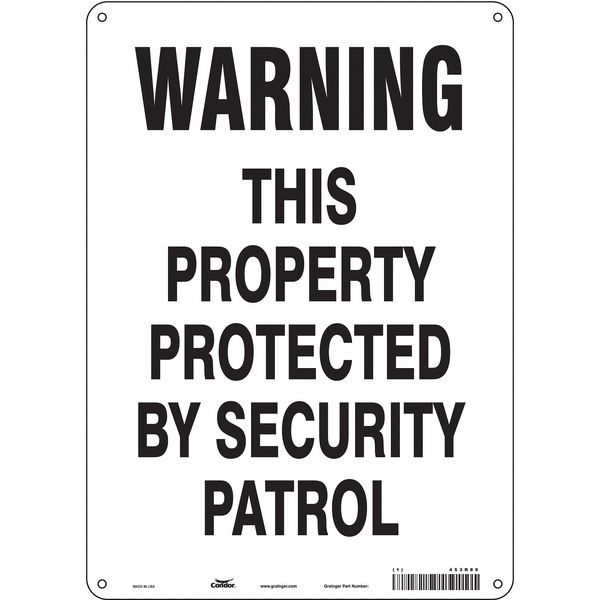 Security Sign, 14 in H, 10 in W, Polyethylene, Vertical Rectangle, English, 453R89