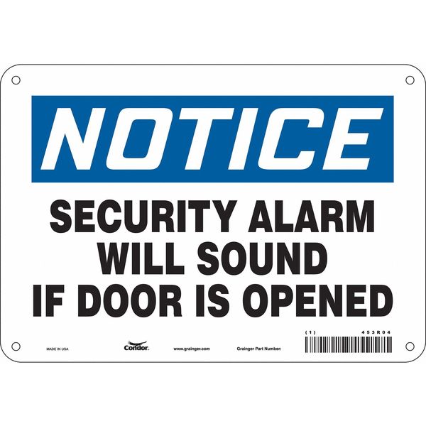 Security Sign, 7 in H, 10 in W, Polyethylene, Vertical Rectangle, English, 453R04