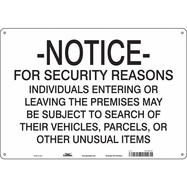 Security Sign, 14 in H, 20 in W, Polyethylene, Horizontal Rectangle, English, 453R16