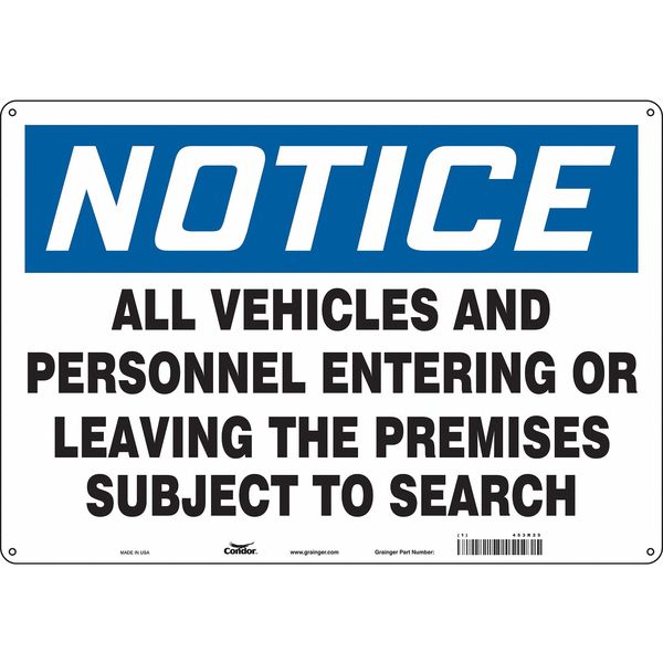 Security Sign, 14 in H, 20 in W, Polyethylene, Horizontal Rectangle, English, 453R25