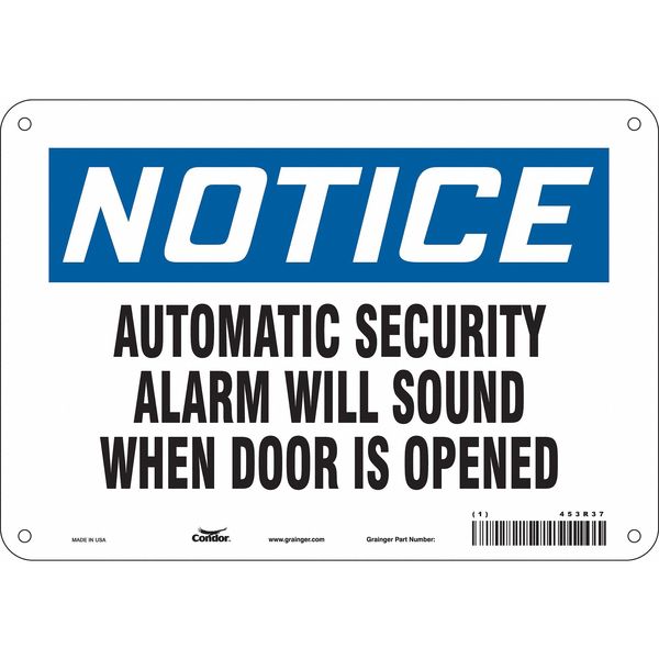 Security Sign, 7 in H, 10 in W, Polyethylene, Vertical Rectangle, English, 453R37