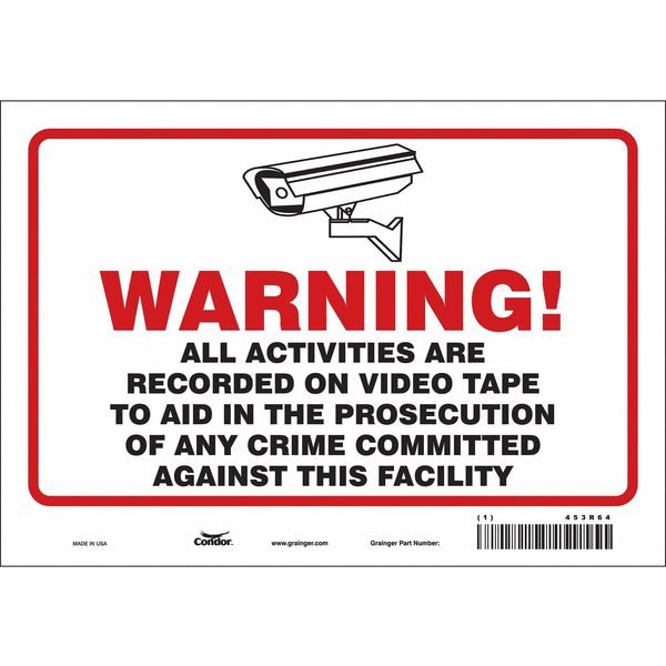 Security Sign, 7 in H, 10 in W, Vinyl, Vertical Rectangle, English, 453R64