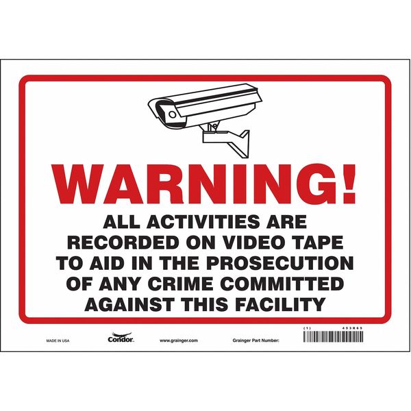 Security Sign, 10 in H, 14 in W, Vinyl, Horizontal Rectangle, English, 453R65