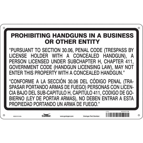 No Concealed Weapons Sign, 24 in Height, 36 in Width, Polyethylene, Horizontal Rectangle