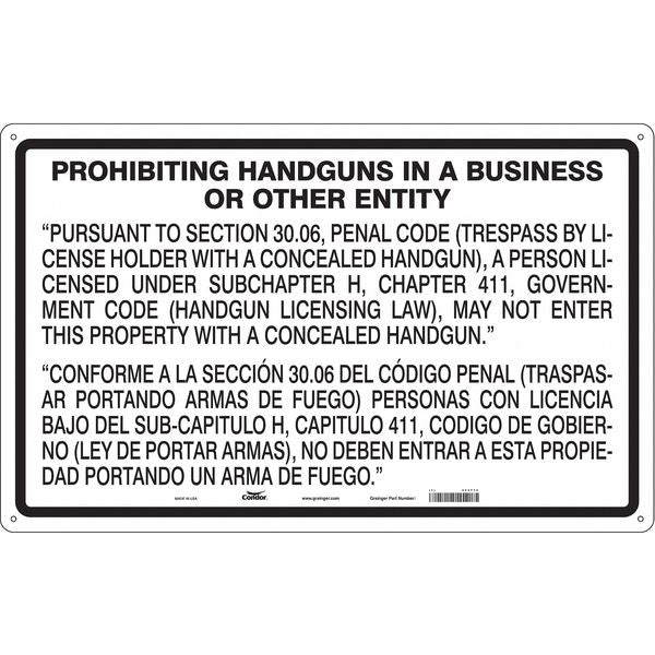 No Concealed Weapons Sign, 30 in Height, 48 in Width, Polyethylene, Horizontal Rectangle