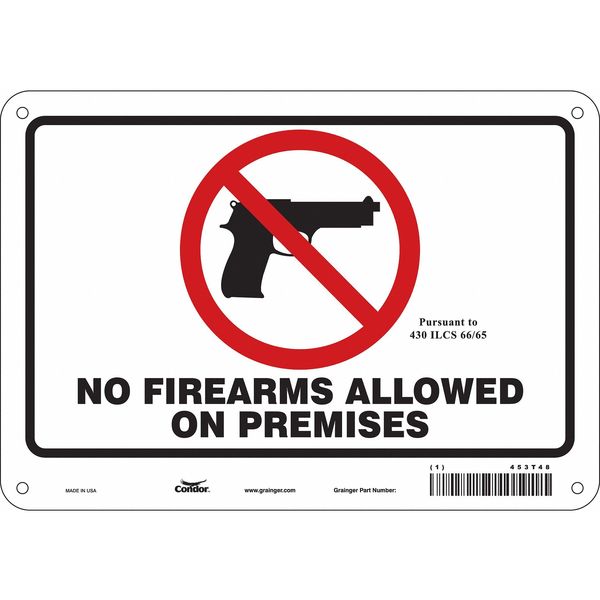 No Concealed Weapons Sign, 7 in H, 10 in W, Polyethylene, Vertical Rectangle, English, 453T48