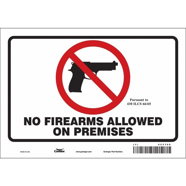 No Concealed Weapons Sign, 7 in H, 10 in W, Vinyl, Vertical Rectangle, English, 453T49