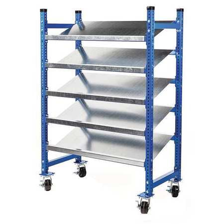 Mobile Gravity Flow Rack, 28 in D, 60 in W, 72 in H, 3 Shelves, Blue