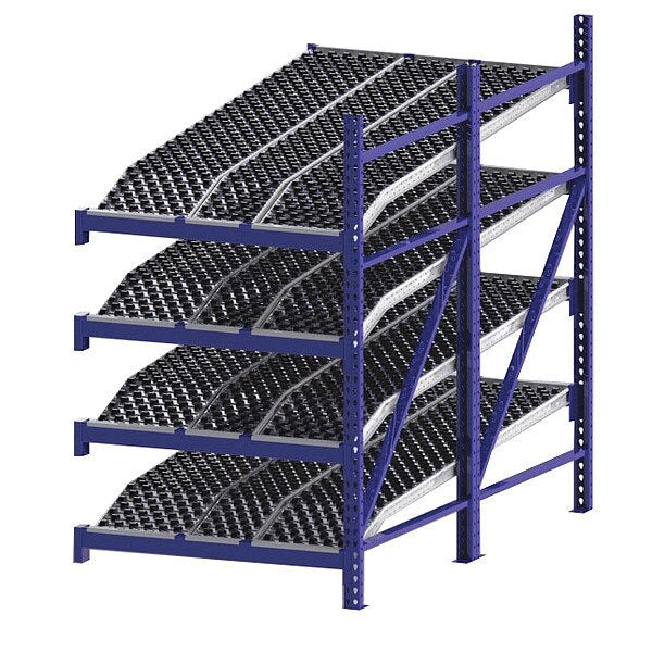 Add-On Gravity Flow Rack, 96 in D, 48 in W, 4 Shelves