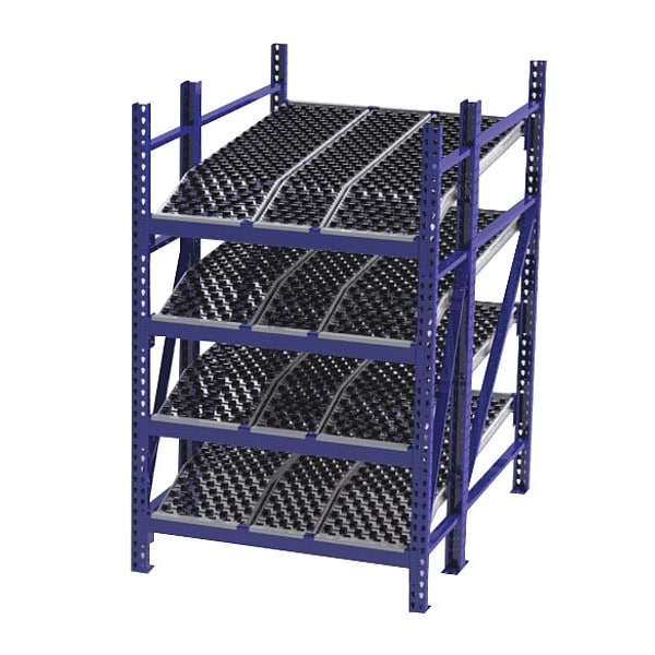 Starter Gravity Flow Rack, 72 in D, 48 in W, 4 Shelves