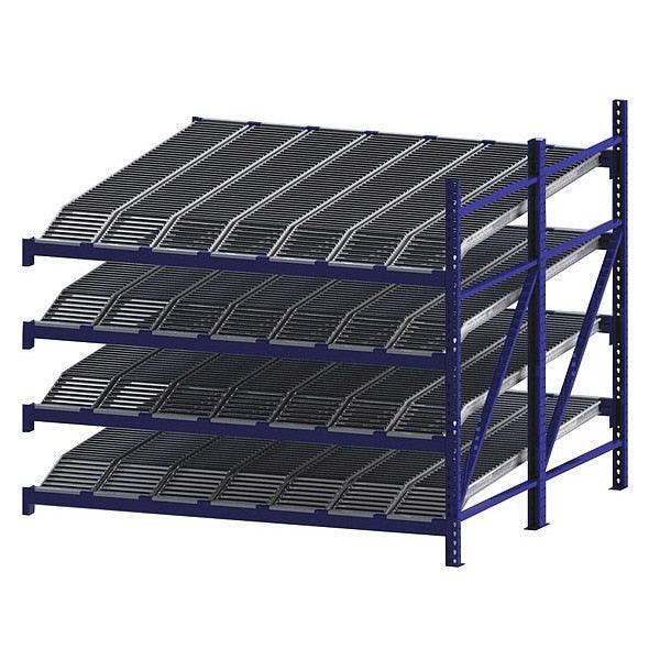 Add-On Gravity Flow Rack, 96 in D, 96 in W, 4 Shelves