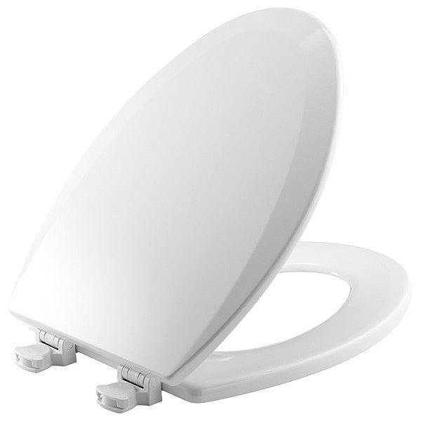 Elongated Toilet Seat with Cover, Closed Front, External Check Hinge, 2 in Seat Ht, Wood, White