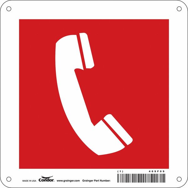 SAFETY SIGN FIRE AND EMERGENCY, 8 in Height, 8 in Width, Polyethylene, Square, English