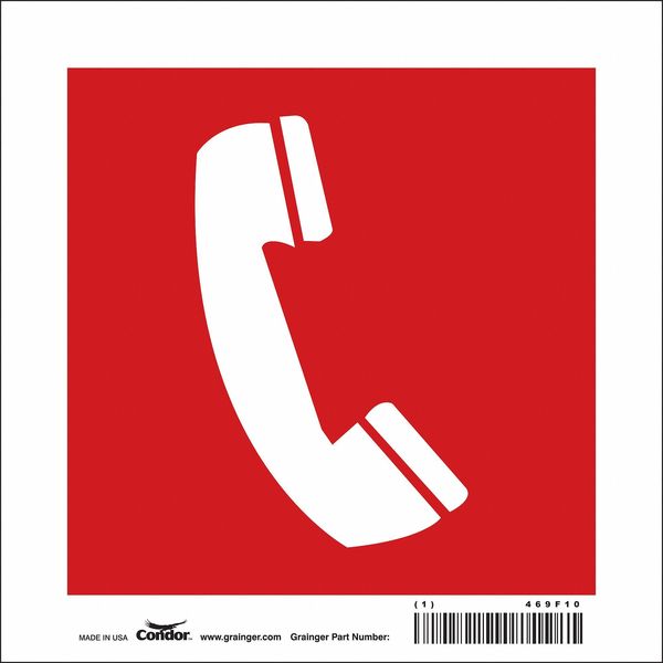 SAFETY SIGN FIRE AND EMERGENCY, 8 in Height, 8 in Width, Vinyl, Square, English