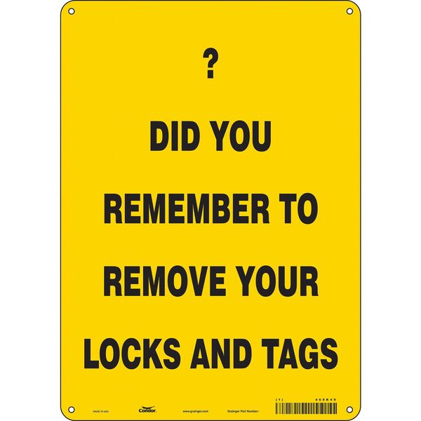 Safety Sign, 14 in Height, 10 in Width, Polyethylene, Vertical Rectangle, English, 469K49