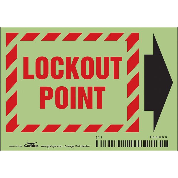 Safety Sign, 3 1/2 in Height, 5 in Width, Glow Vinyl, Horizontal Rectangle, English