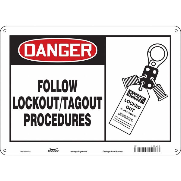 Safety Sign, 10 in Height, 14 in Width, Polyethylene, Horizontal Rectangle, English, 469L53