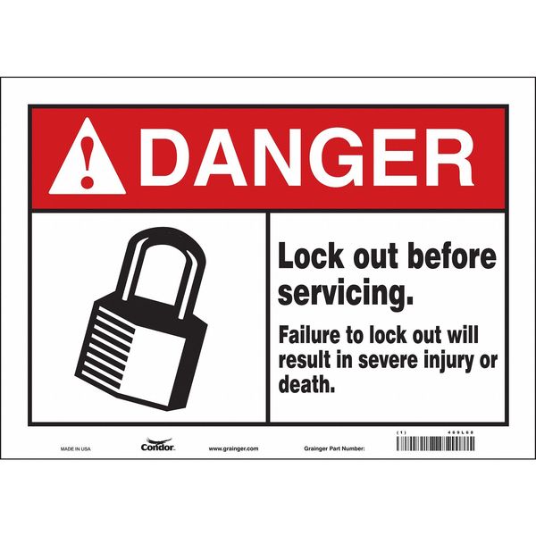 Safety Sign, 10 in Height, 14 in Width, Vinyl, Horizontal Rectangle, English, 469L68