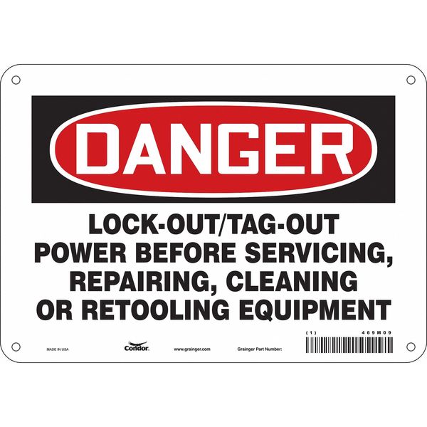 Safety Sign, 10 in Height, 14 in Width, Polyethylene, Horizontal Rectangle, English, 469M09