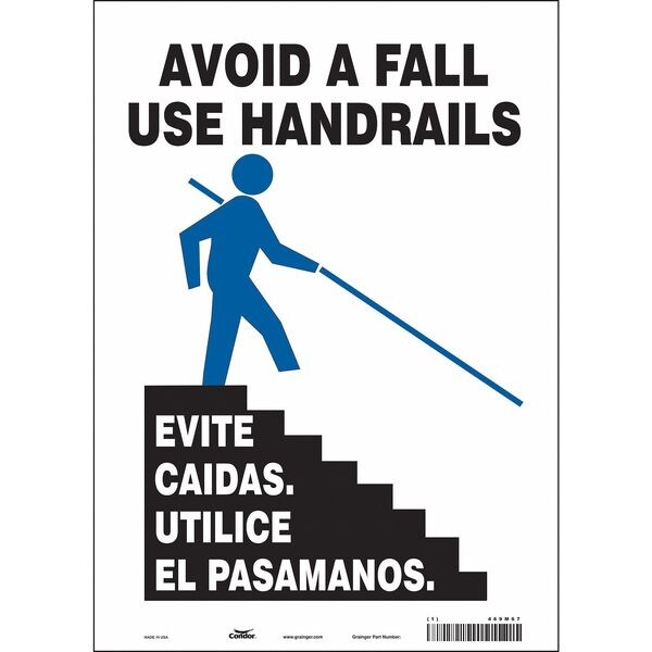 Safety Sign, 14 in Height, 10 in Width, Vinyl, Vertical Rectangle, English, Spanish, 469M67