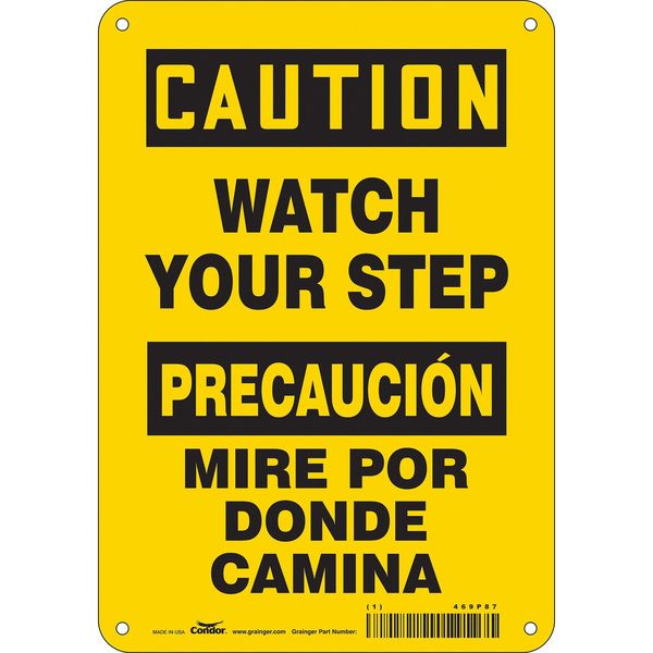 Safety Sign, 10 in H, 7 in W, Polyethylene, Horizontal Rectangle, English, Spanish, 469P87
